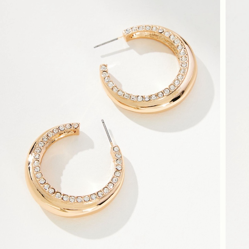 NWT Anthropologie Gold Hoops Pavé Open Hoop
